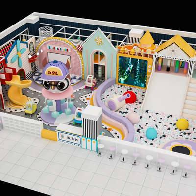  现代儿童游乐场 波波球池su模型 