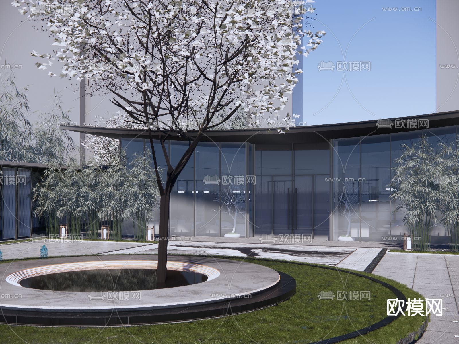 新中式售楼处外观su模型下载（渲染图4）