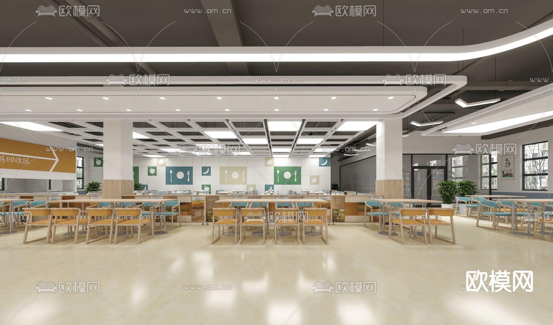 员工餐厅 食堂3d模型下载（渲染图5）