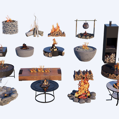  火塘 户外壁炉 篝火堆su模型 