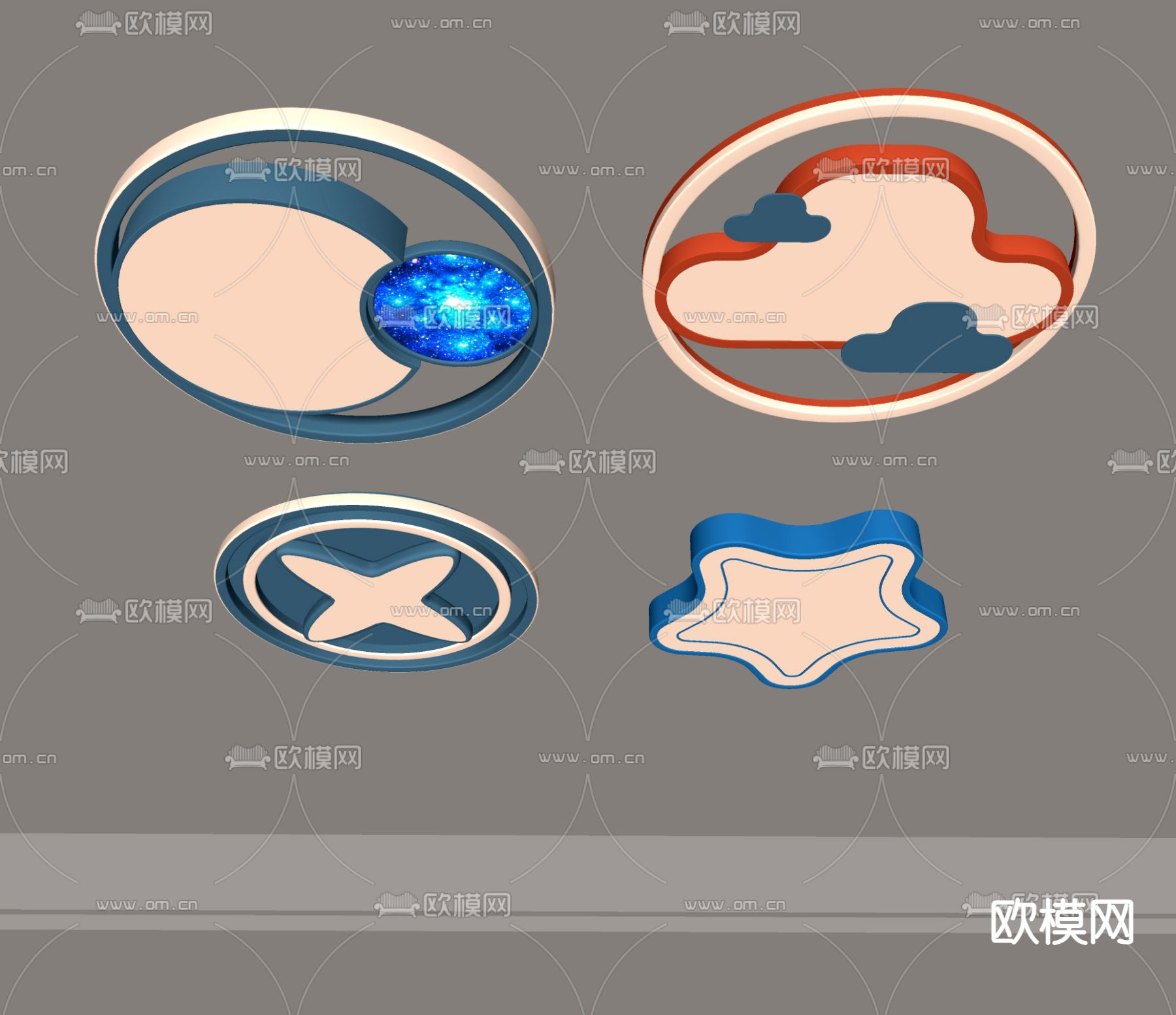 现代卡通吸顶灯su模型下载（渲染图2）