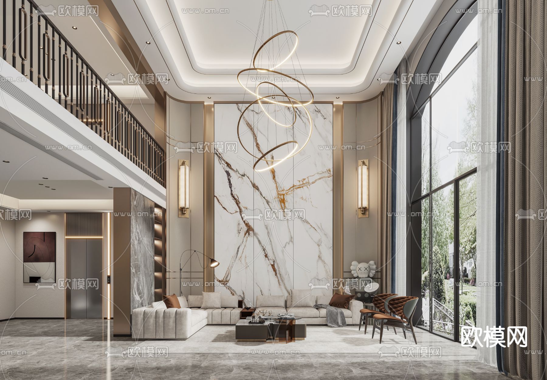 现代别墅大堂3d模型下载（渲染图1）