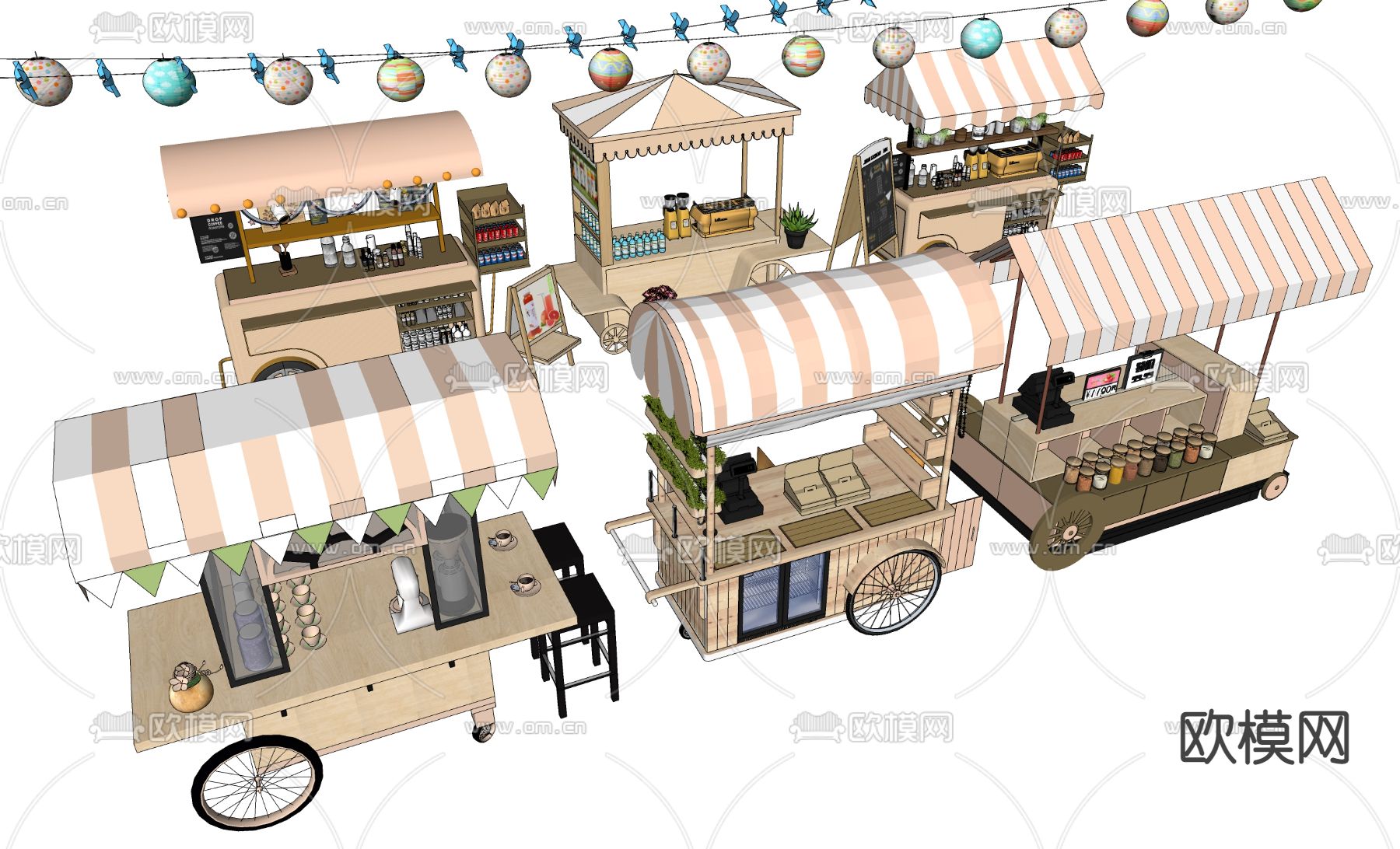 现代推车售货摊小吃摊su模型下载（渲染图2）