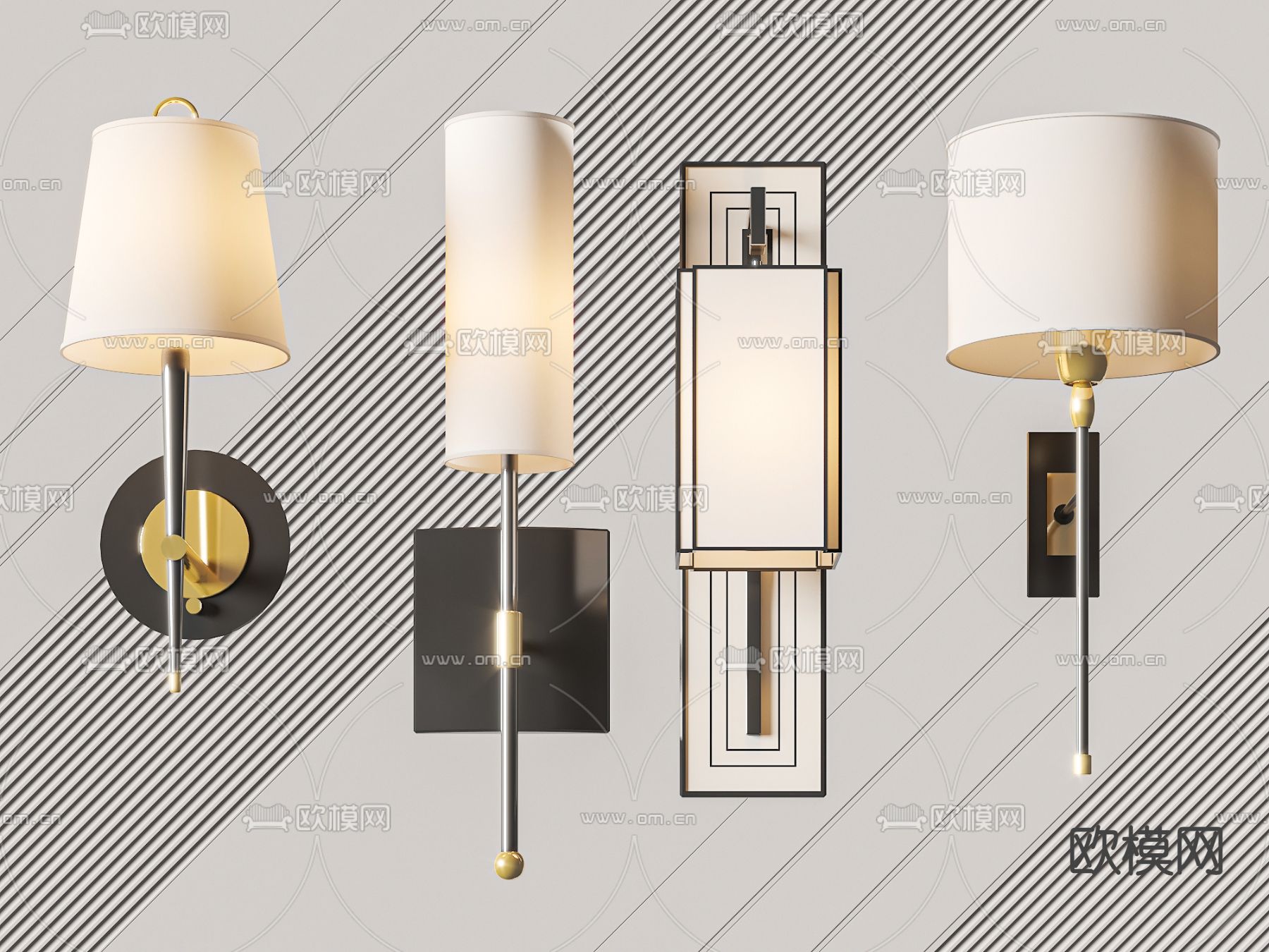 新中式壁灯3d模型下载