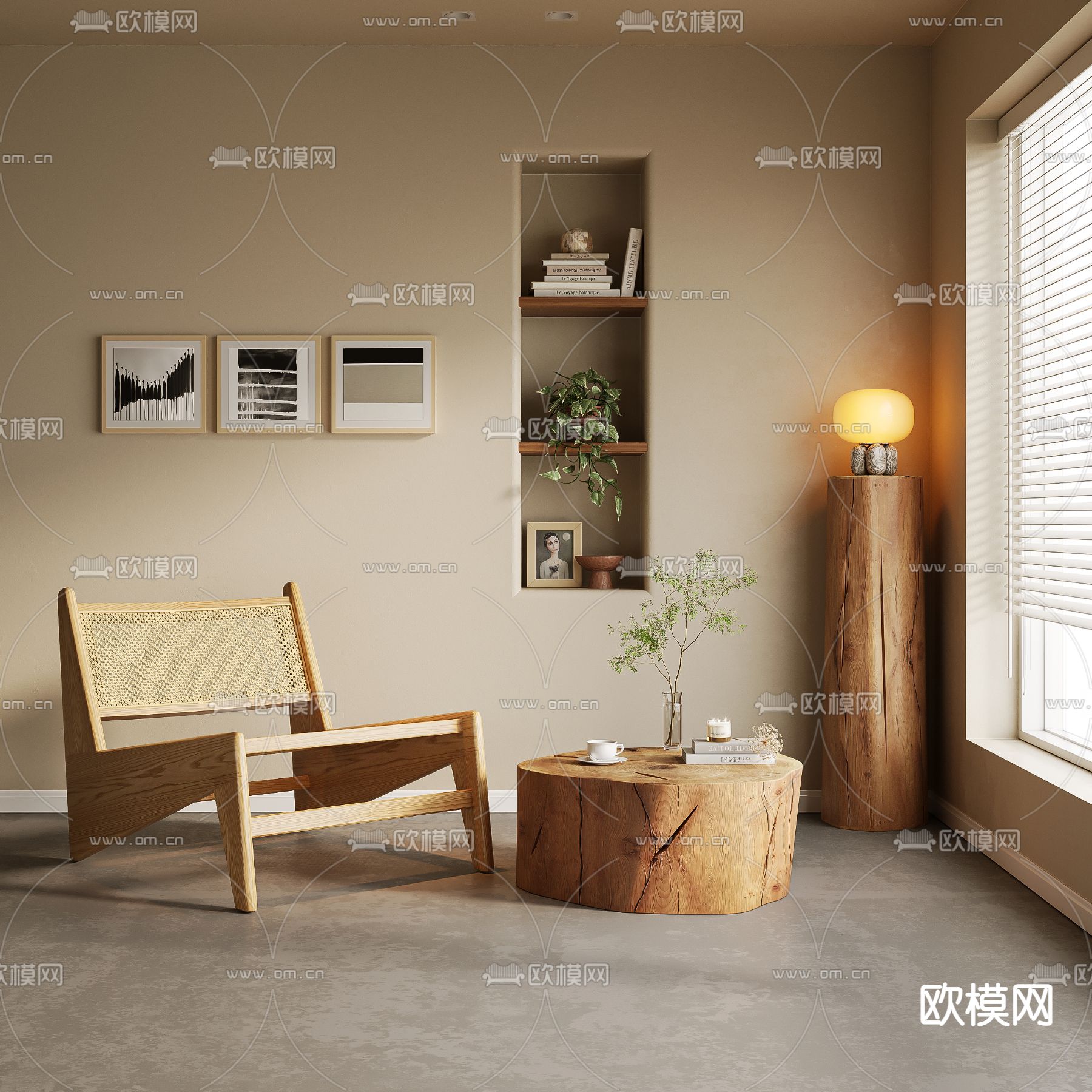 侘寂风椅子 休闲椅3d模型下载（渲染图1）