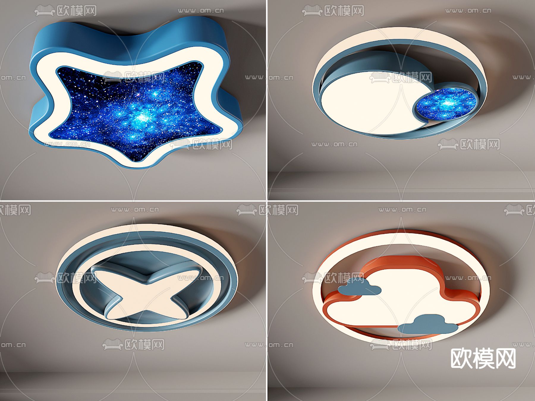 现代卡通吸顶灯su模型下载（渲染图1）