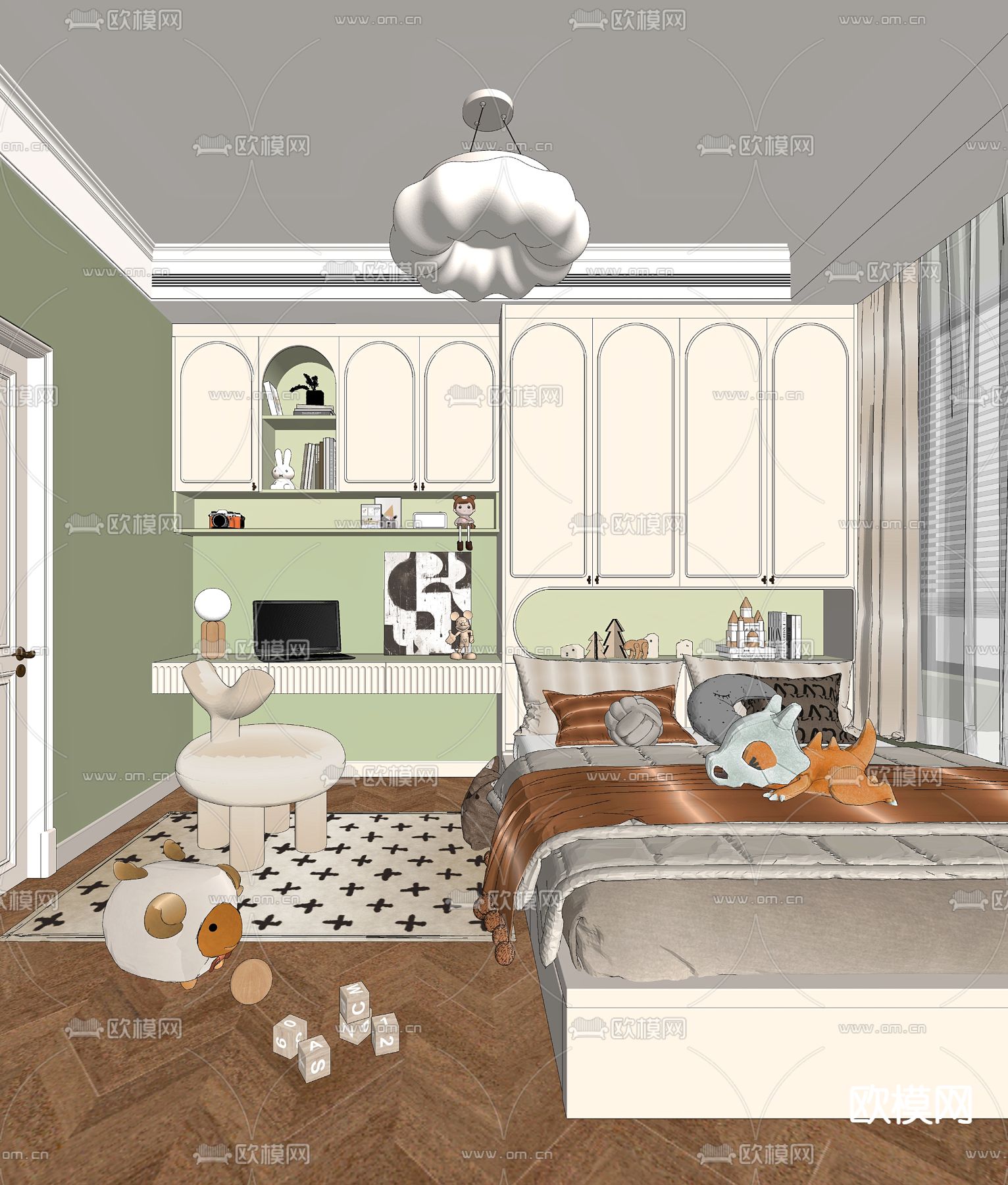 北欧榻榻米儿童房su模型下载（渲染图2）