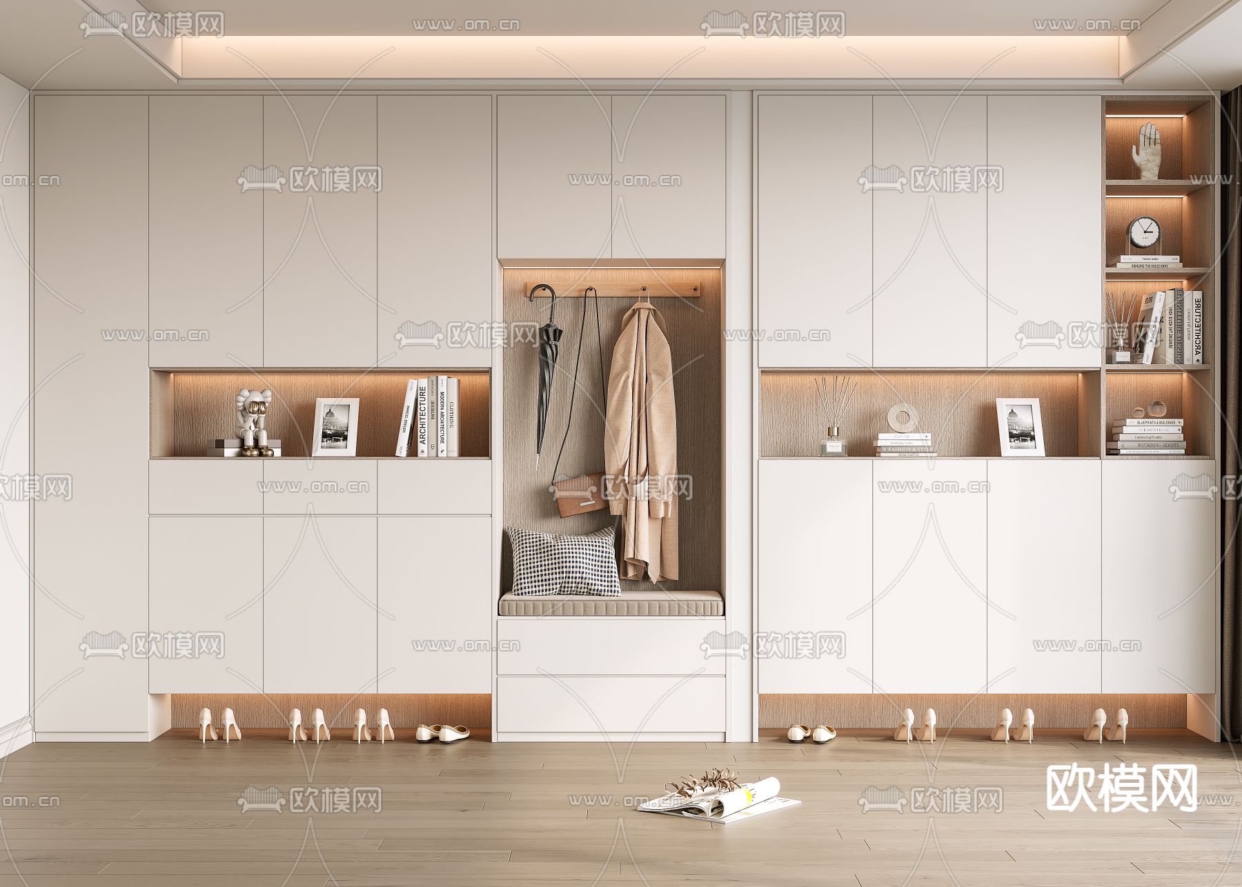 奶油风鞋柜3d模型下载