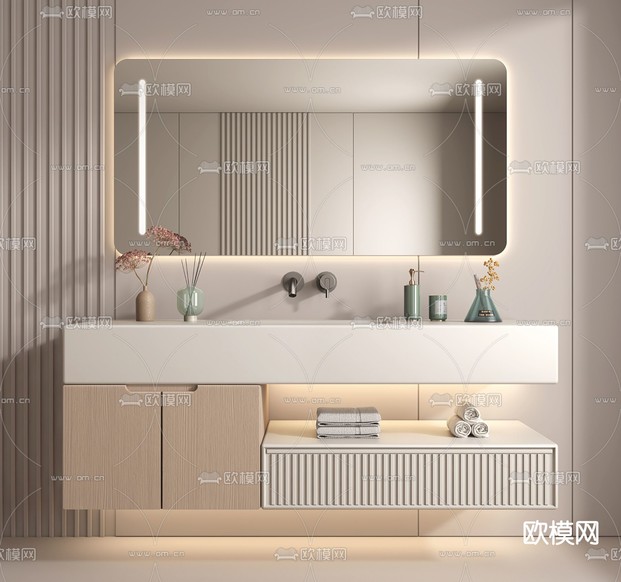 奶油风浴室柜 洗手台3d模型下载