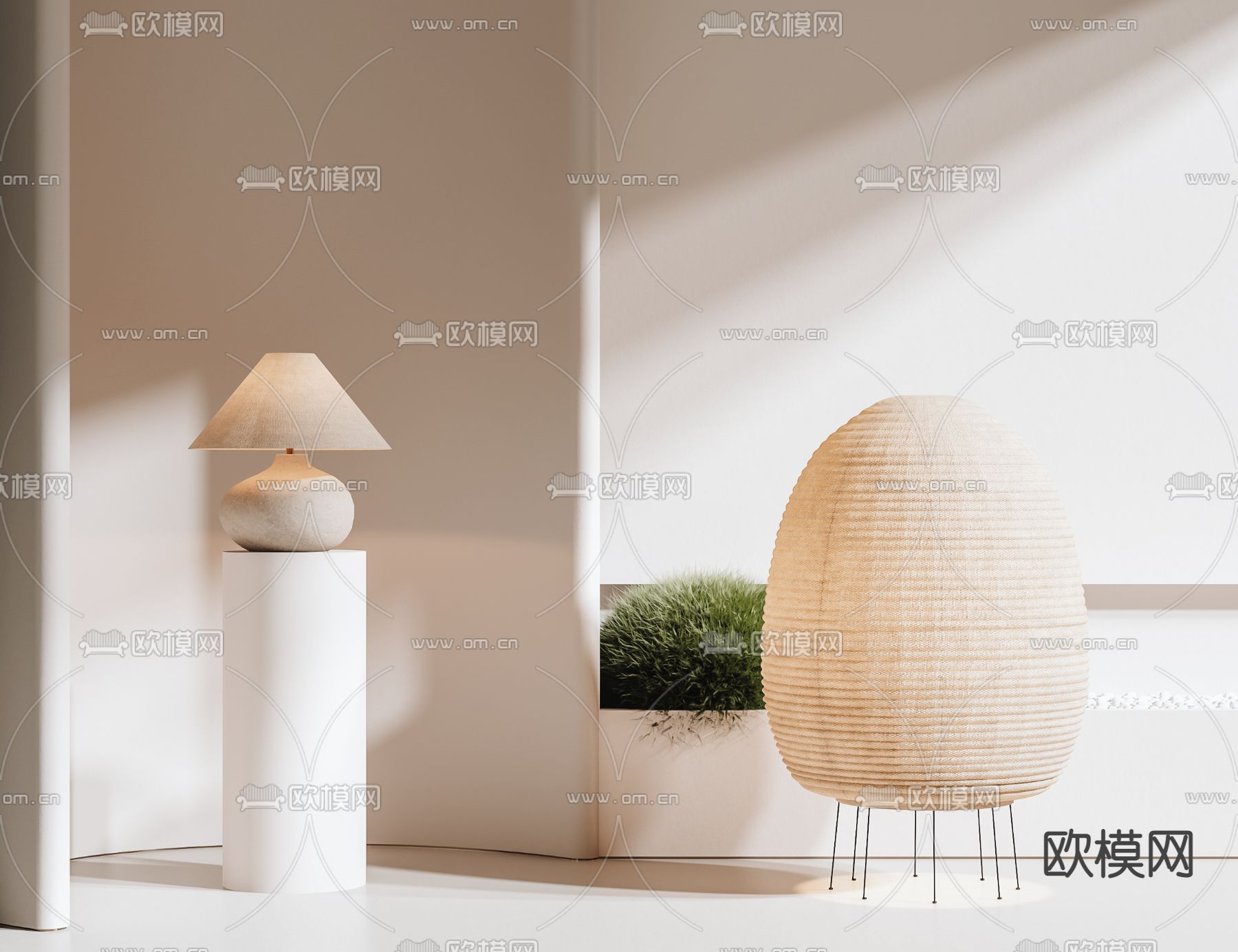 侘寂落地灯 纸扎灯3d模型下载