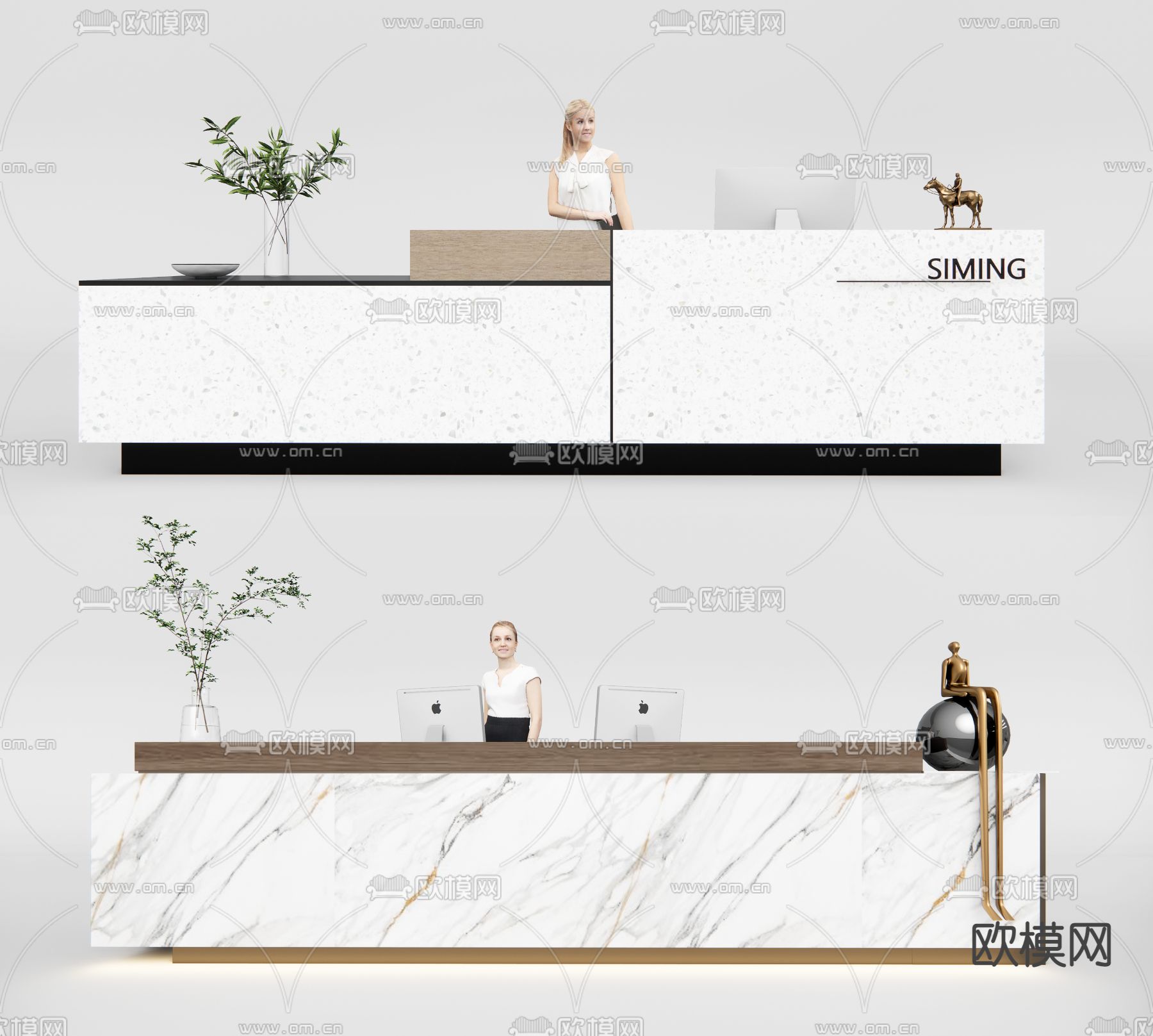 现代办公接待前台su模型下载（渲染图1）