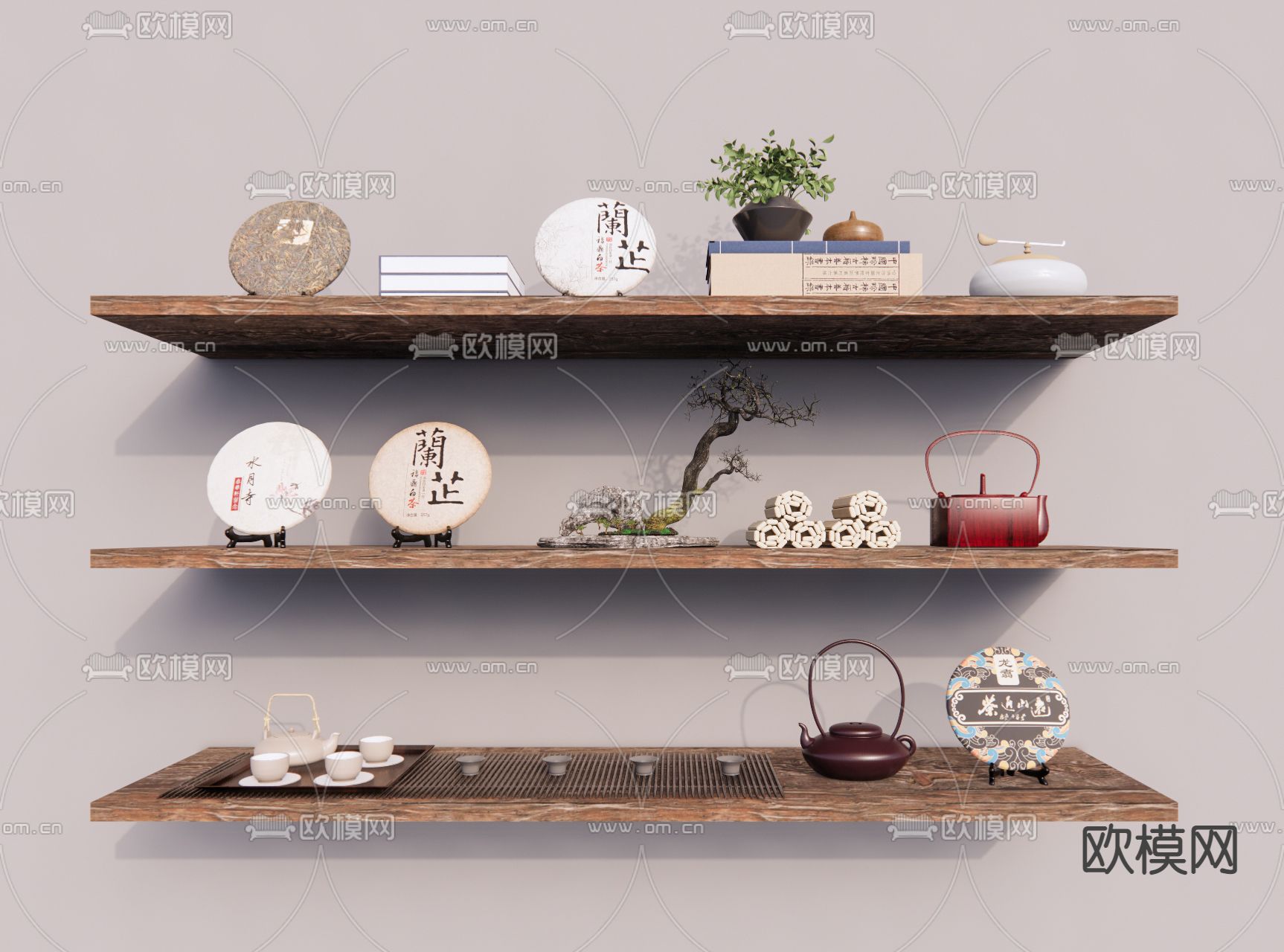 新中式茶具 茶壶 茶饼su模型下载