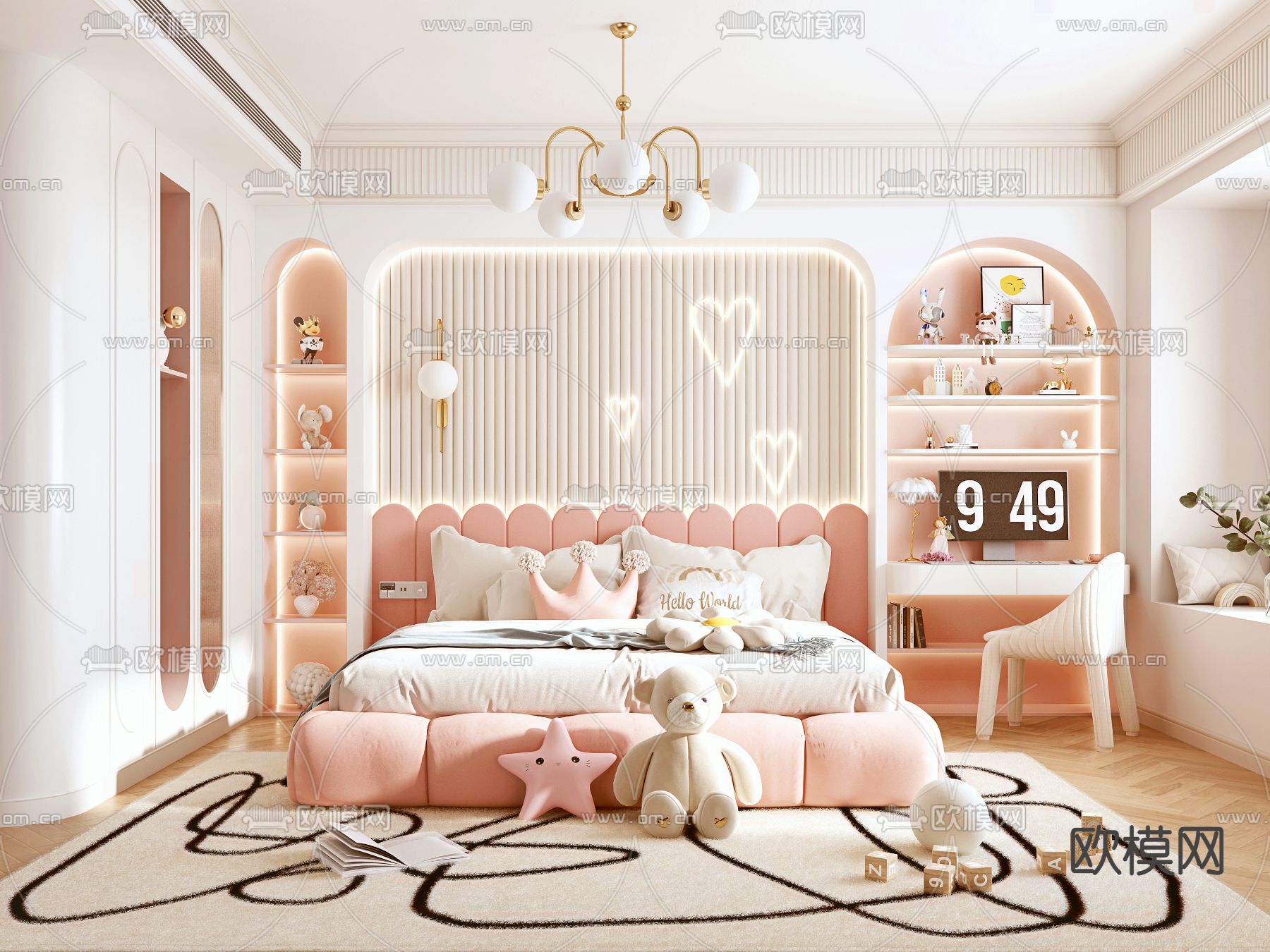 北欧女孩房su模型下载（渲染图1）