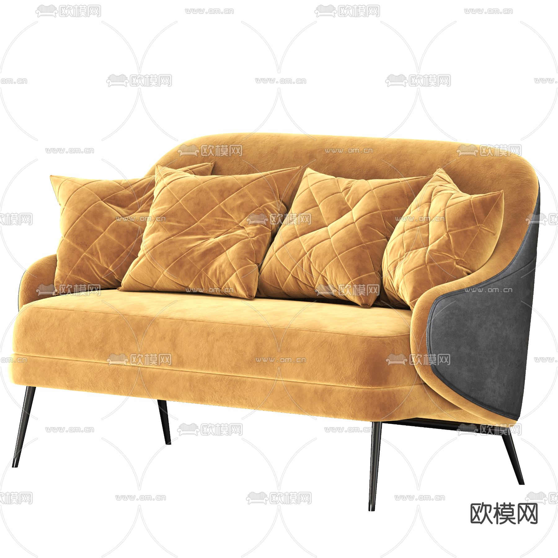 简欧双人沙发3d模型下载（渲染图2）