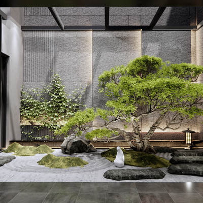  现代植物堆 室内小品su模型 