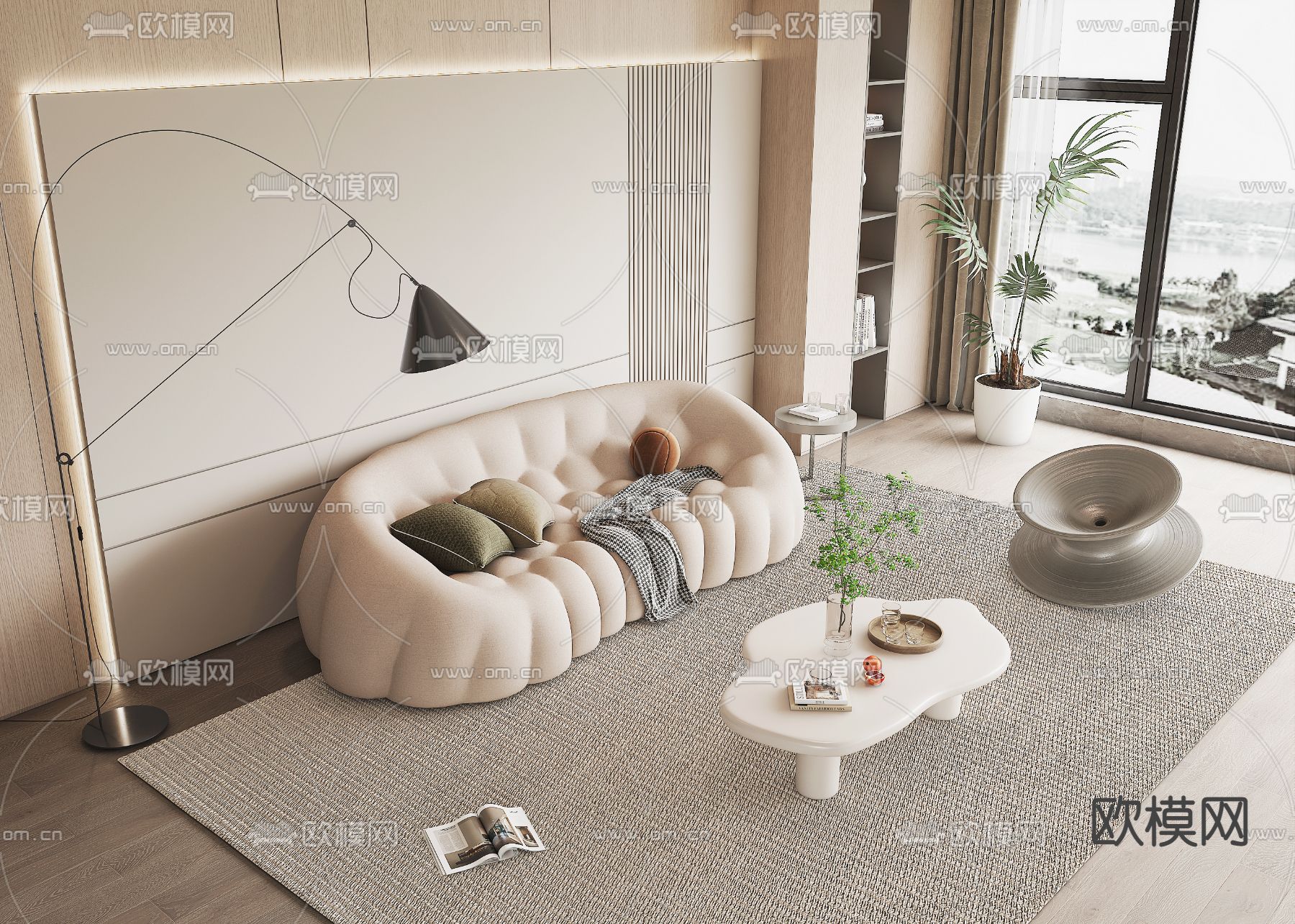 奶油风沙发3d模型下载