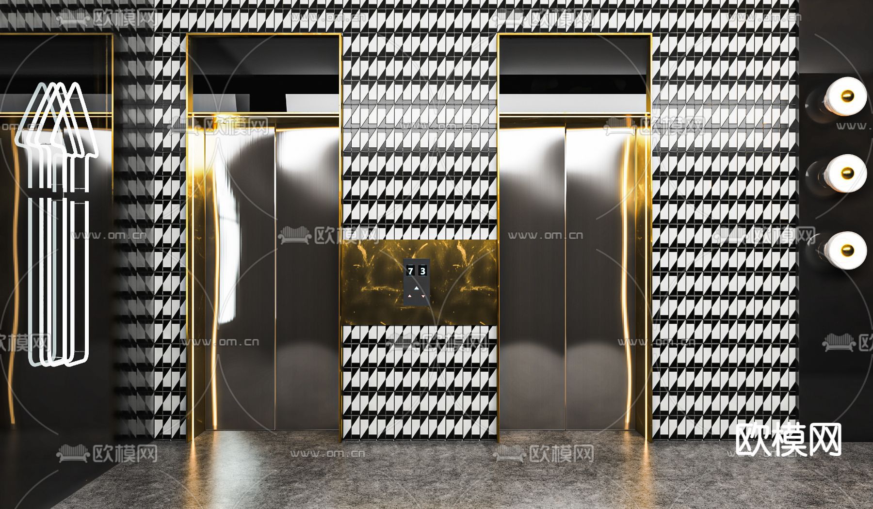 现代酒店电梯间 电梯厅su模型下载