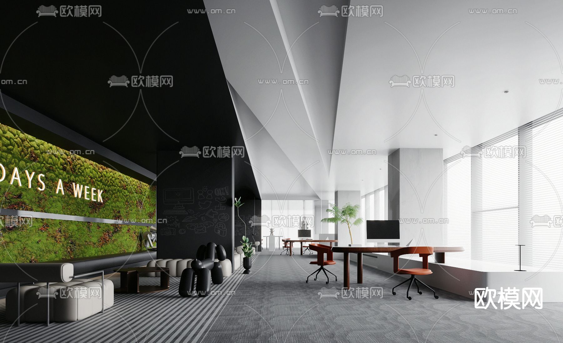 共生形态设计 开放式办公区3d模型下载（渲染图1）