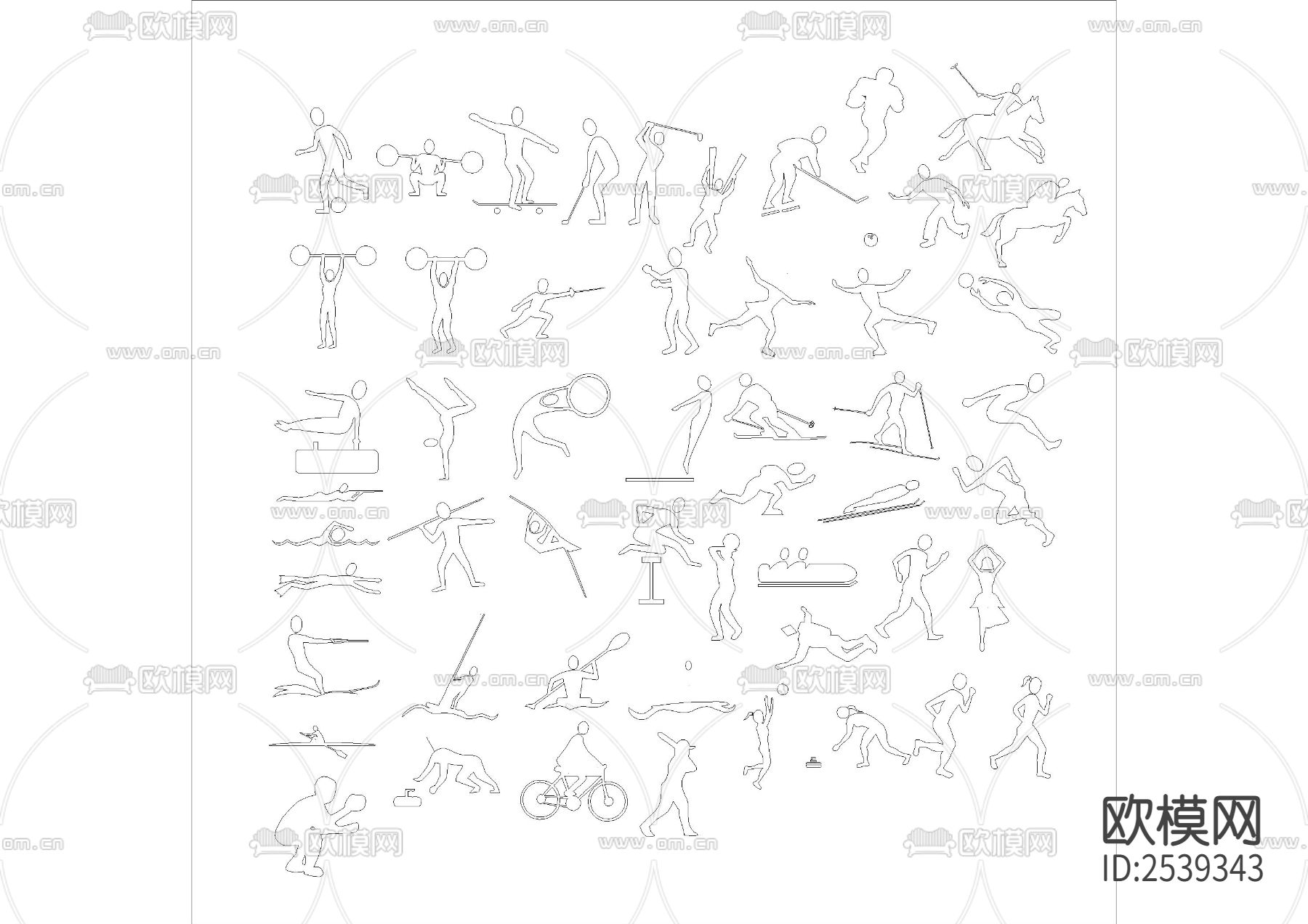 运动人物动作CAD图库下载（渲染图2）