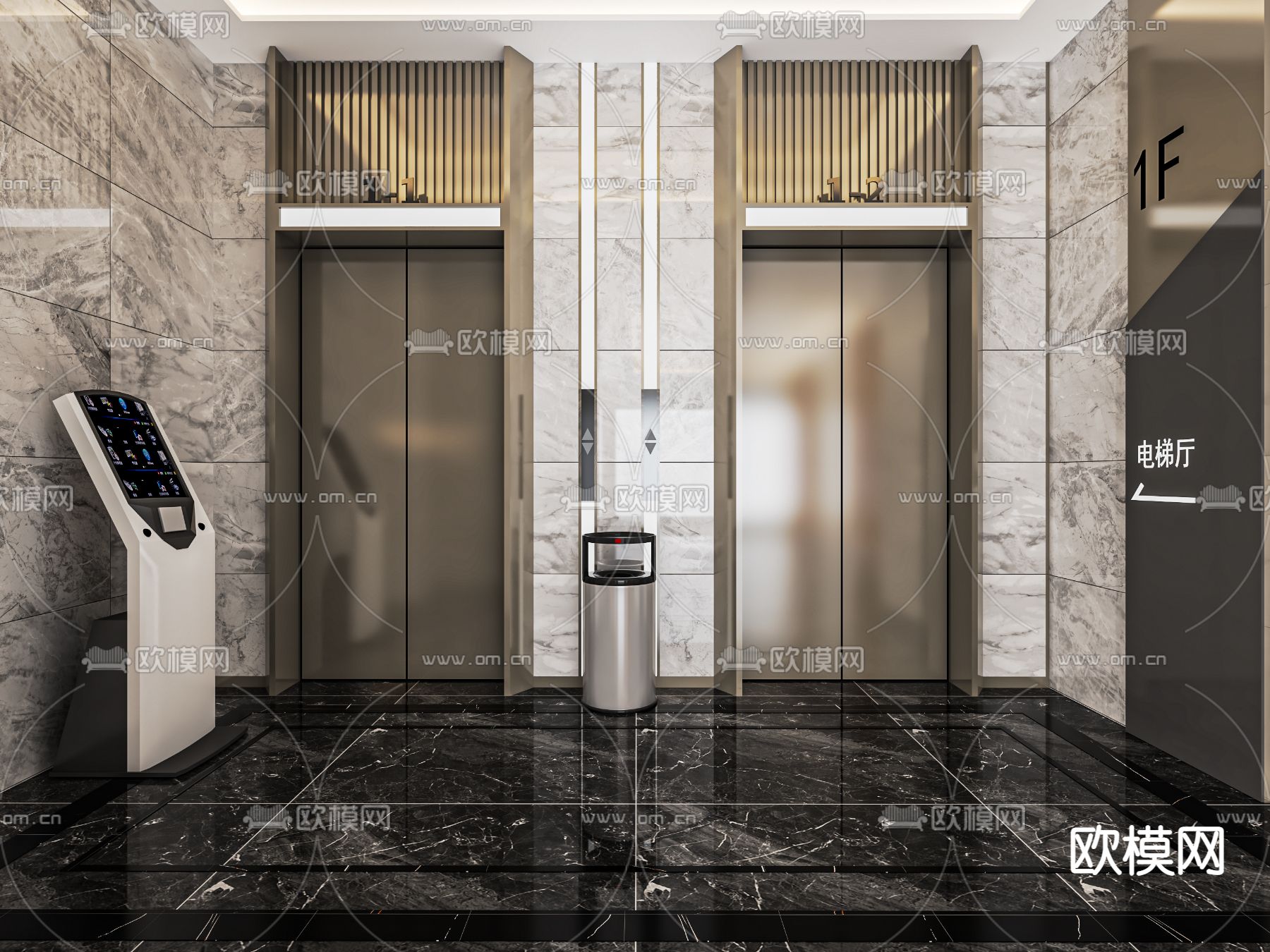 现代电梯间 电梯门su模型下载