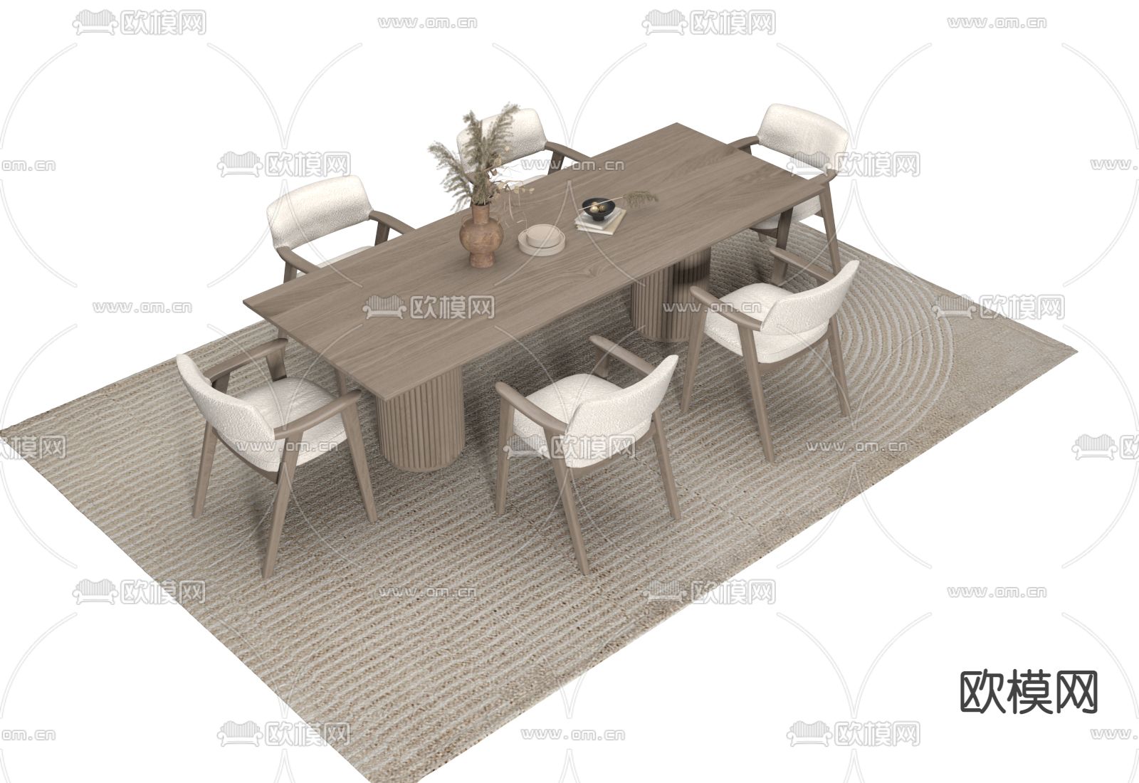 侘寂餐桌椅3d模型下载（渲染图1）