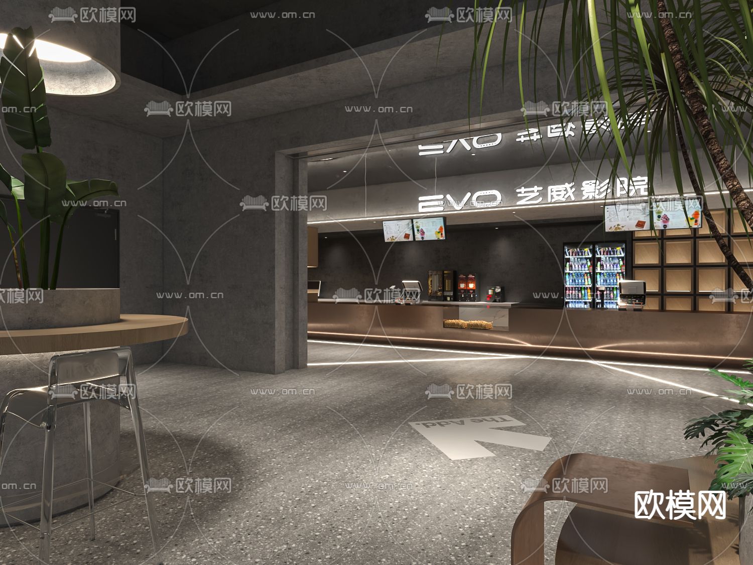 侘寂风电影院大厅3d模型下载（渲染图2）