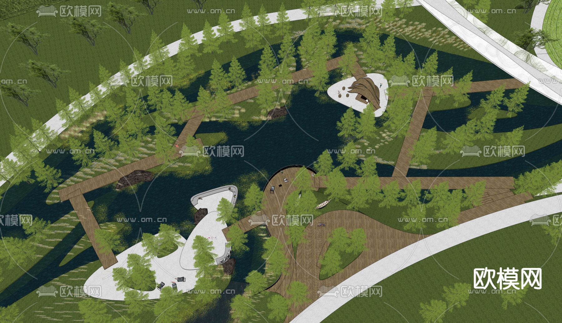 现代湿地公园景观 野趣生态公园su模型