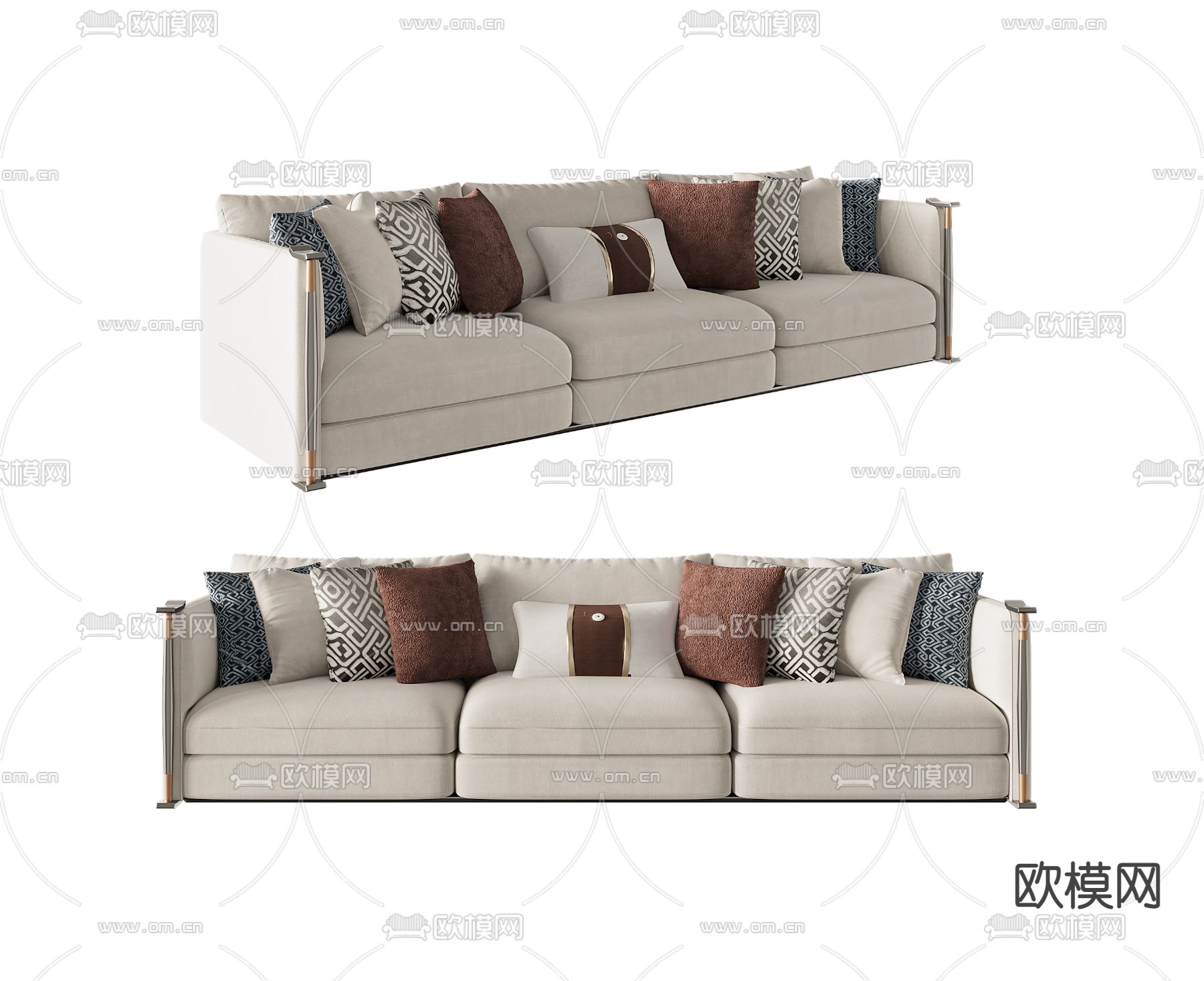 布艺三人沙发su模型下载（渲染图1）