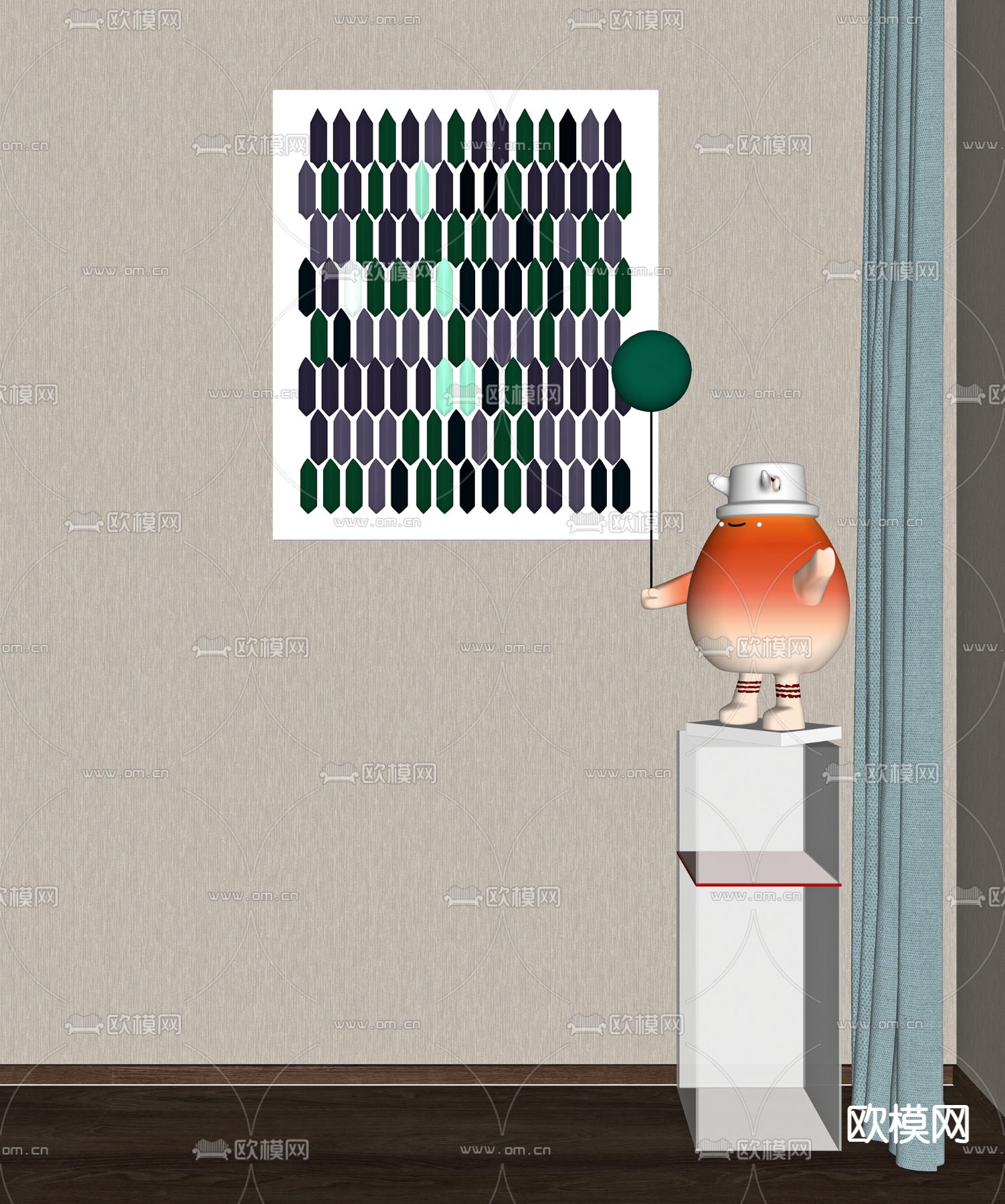 现代潮玩雕塑su模型下载（渲染图2）