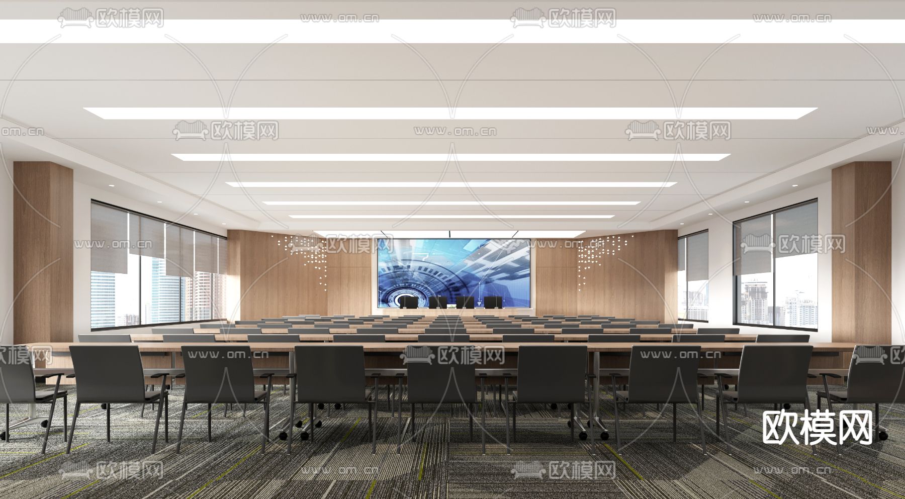 现代讲堂 会议室3d模型下载（渲染图1）