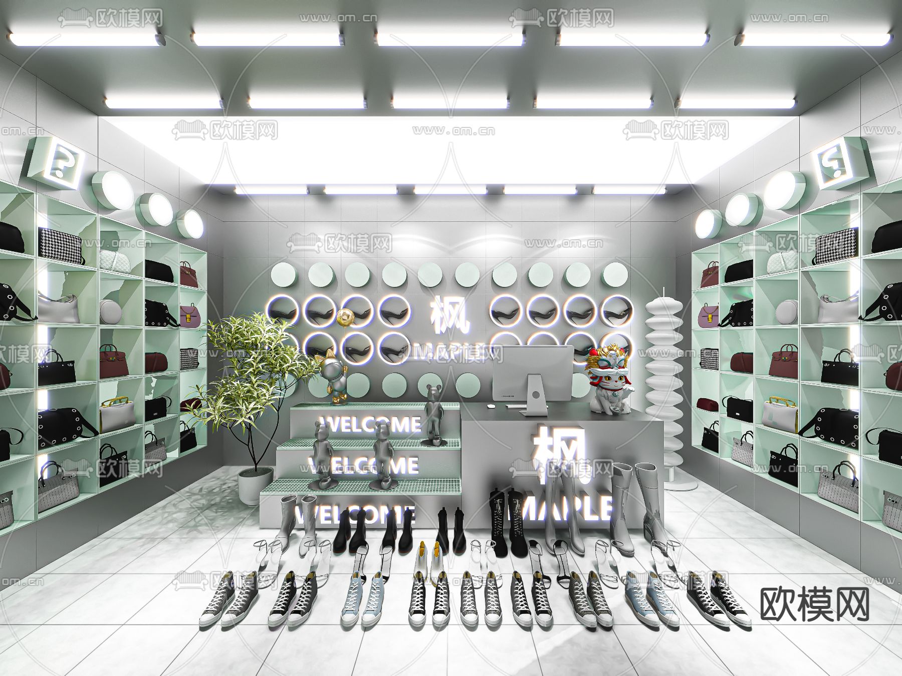 潮牌鞋店 包店 皮具店3d模型下载（渲染图1）