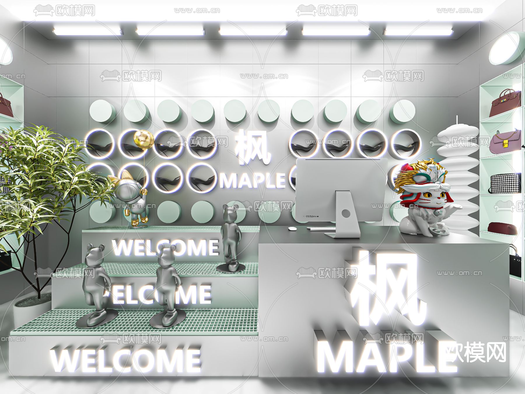 潮牌鞋店 包店 皮具店3d模型下载（渲染图2）