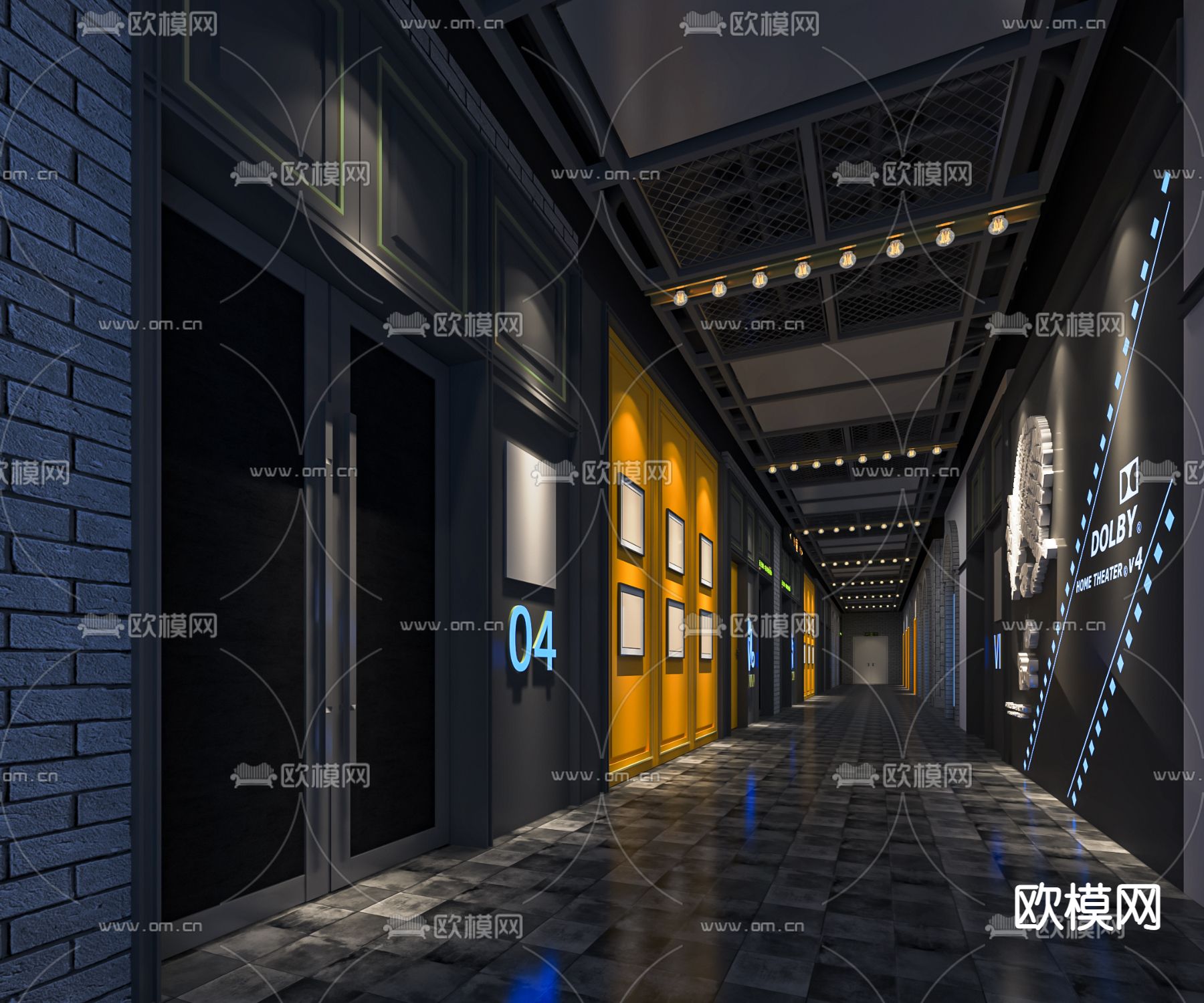 工业风电影院过道su模型下载