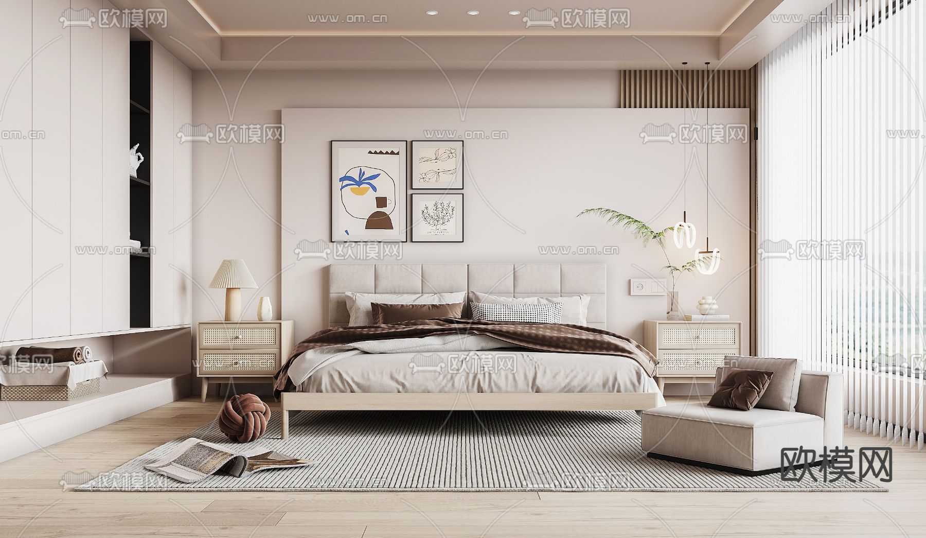 北欧卧室 主人房3d模型下载
