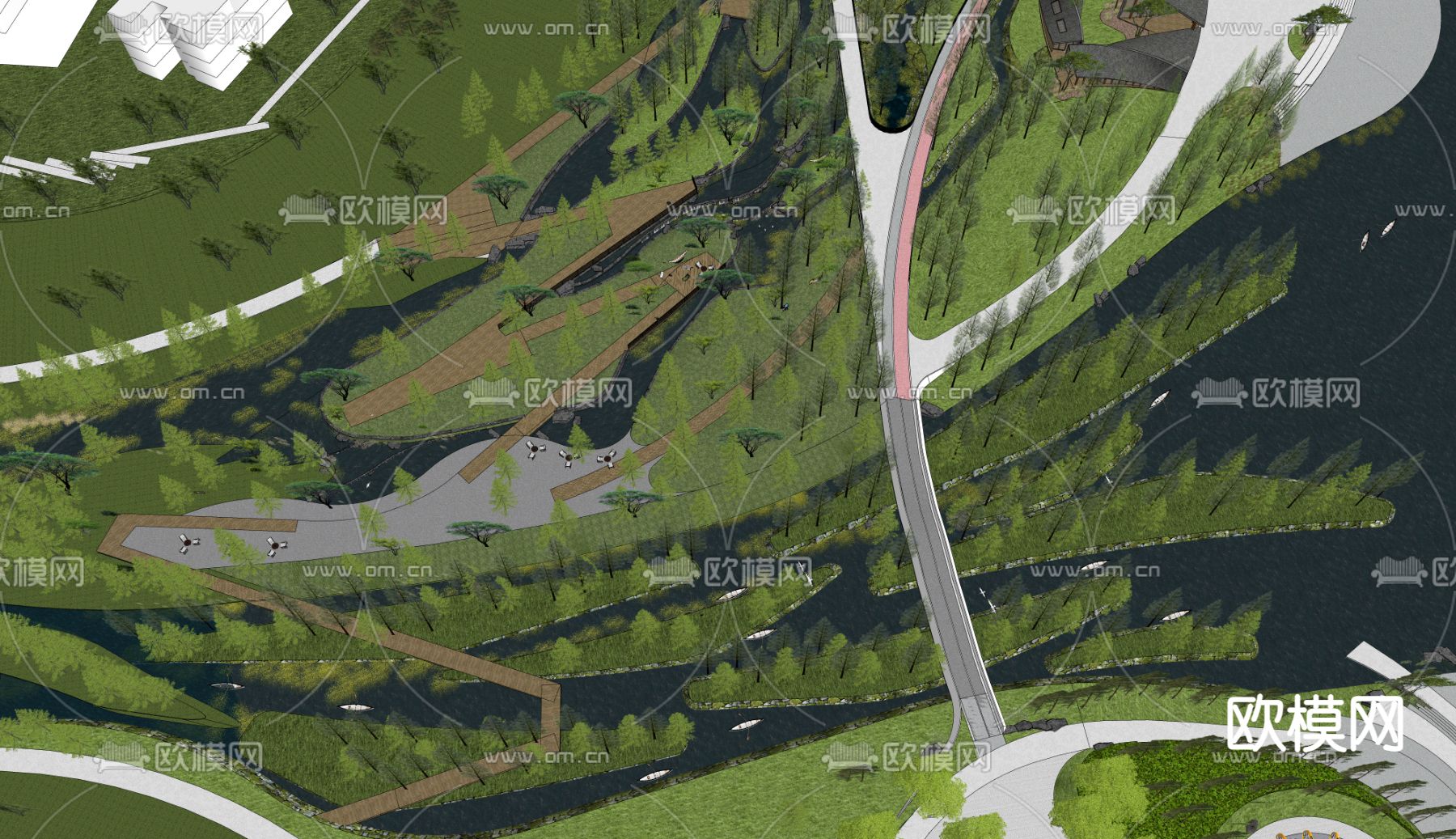 现代湿地公园景观 野趣生态公园su模型
