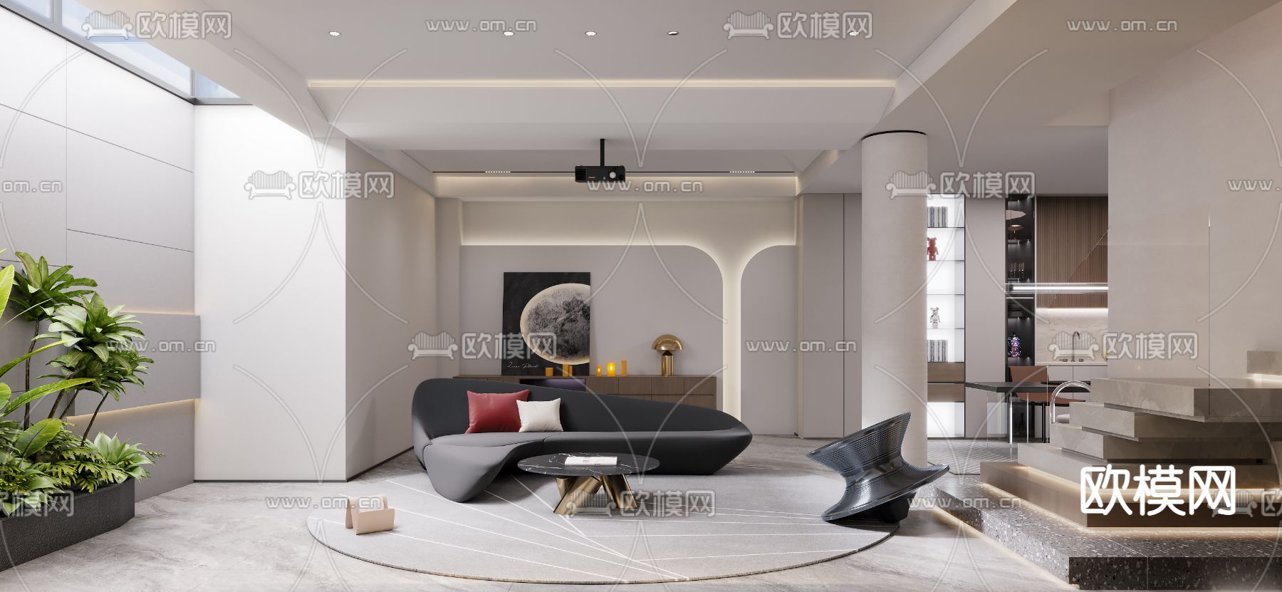 影音室 别墅休闲区3d模型下载（渲染图2）