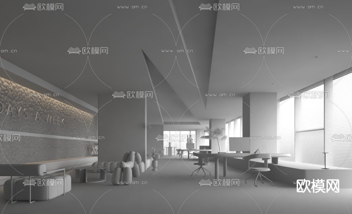 共生形态设计 开放式办公区3d模型下载（渲染图2）