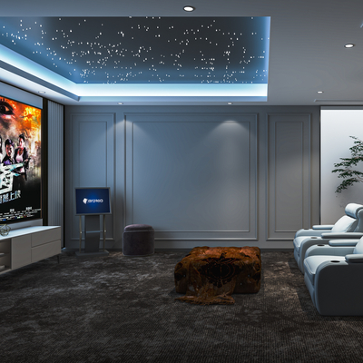  现代影音室 视听室su模型 