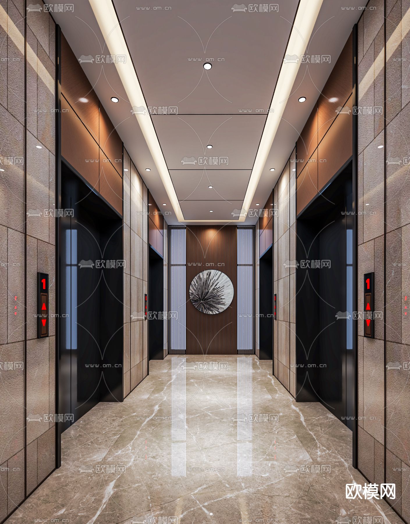 现代酒店电梯间 电梯厅su模型下载