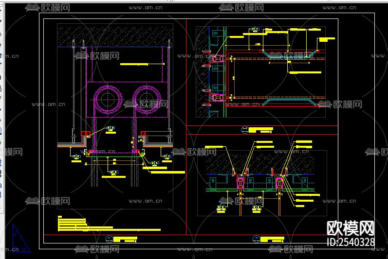 双轨防火卷帘CAD节点大样下载（渲染图1）