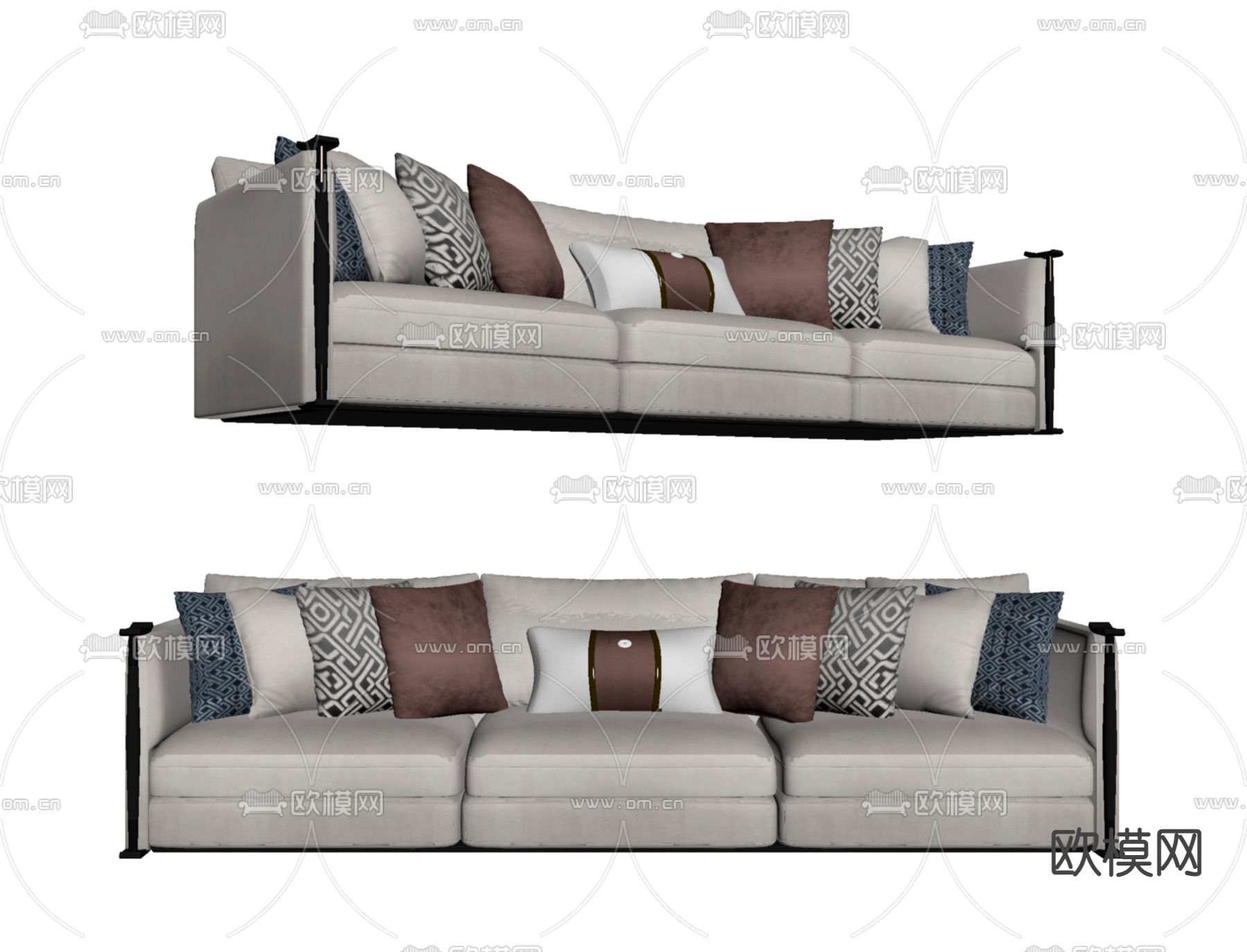 布艺三人沙发su模型下载（渲染图2）