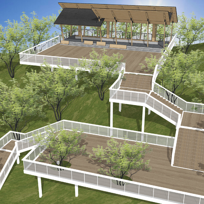 现代山间栈道 山地公园景观su模型