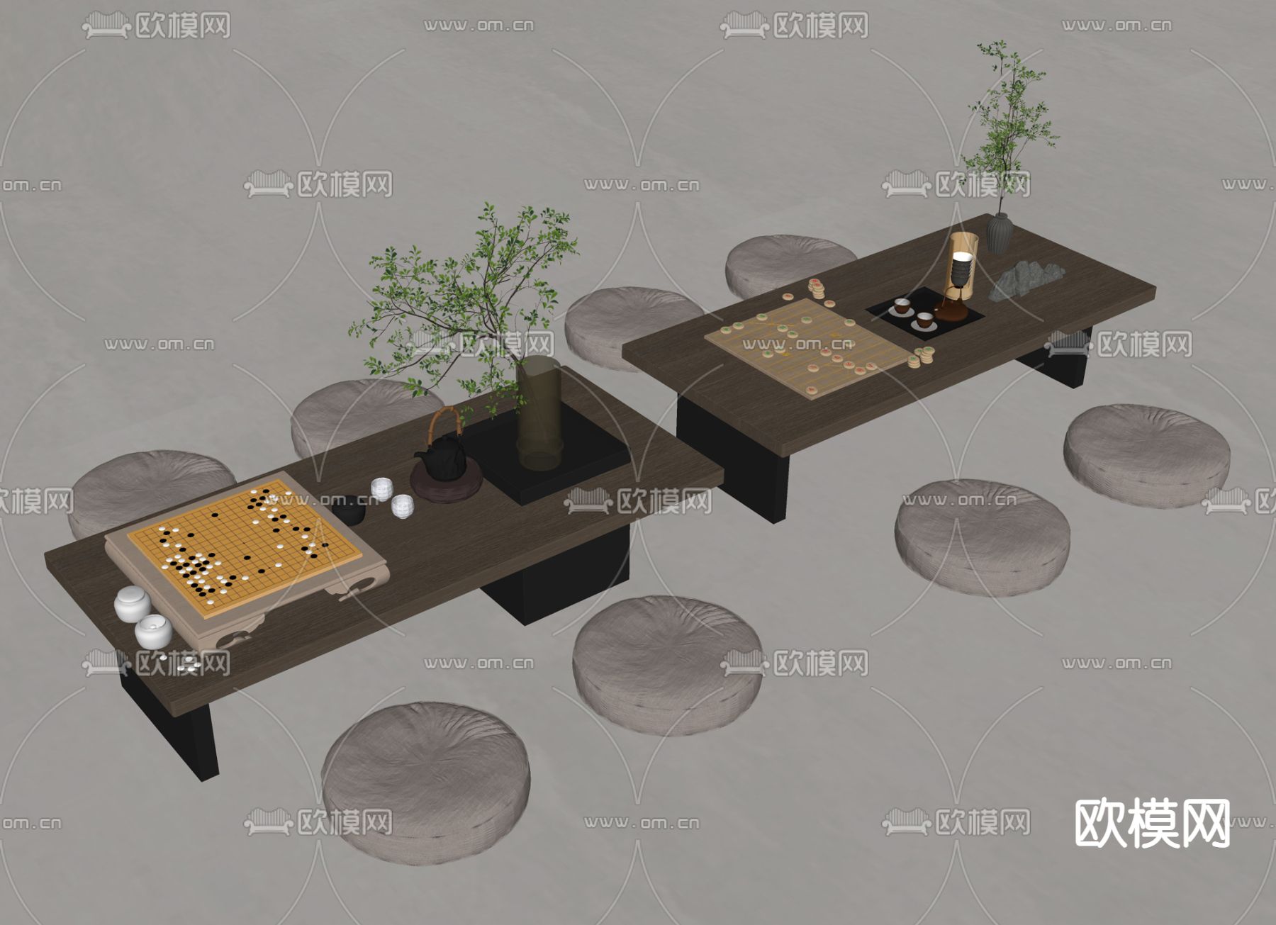 日式榻榻米茶桌椅su模型下载（渲染图2）