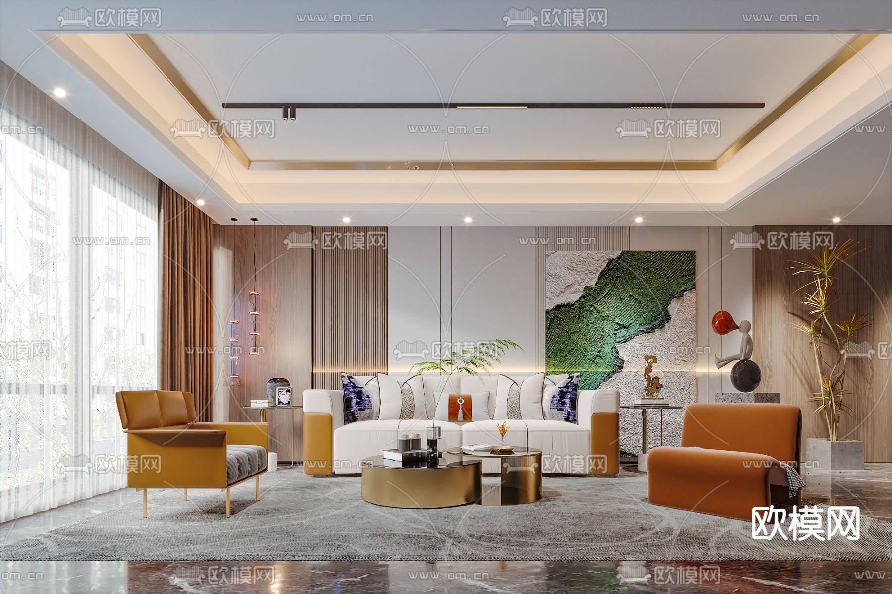 轻奢风客厅3d模型下载