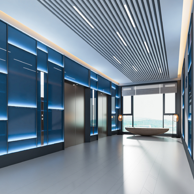  现代电梯间 电梯厅su模型 