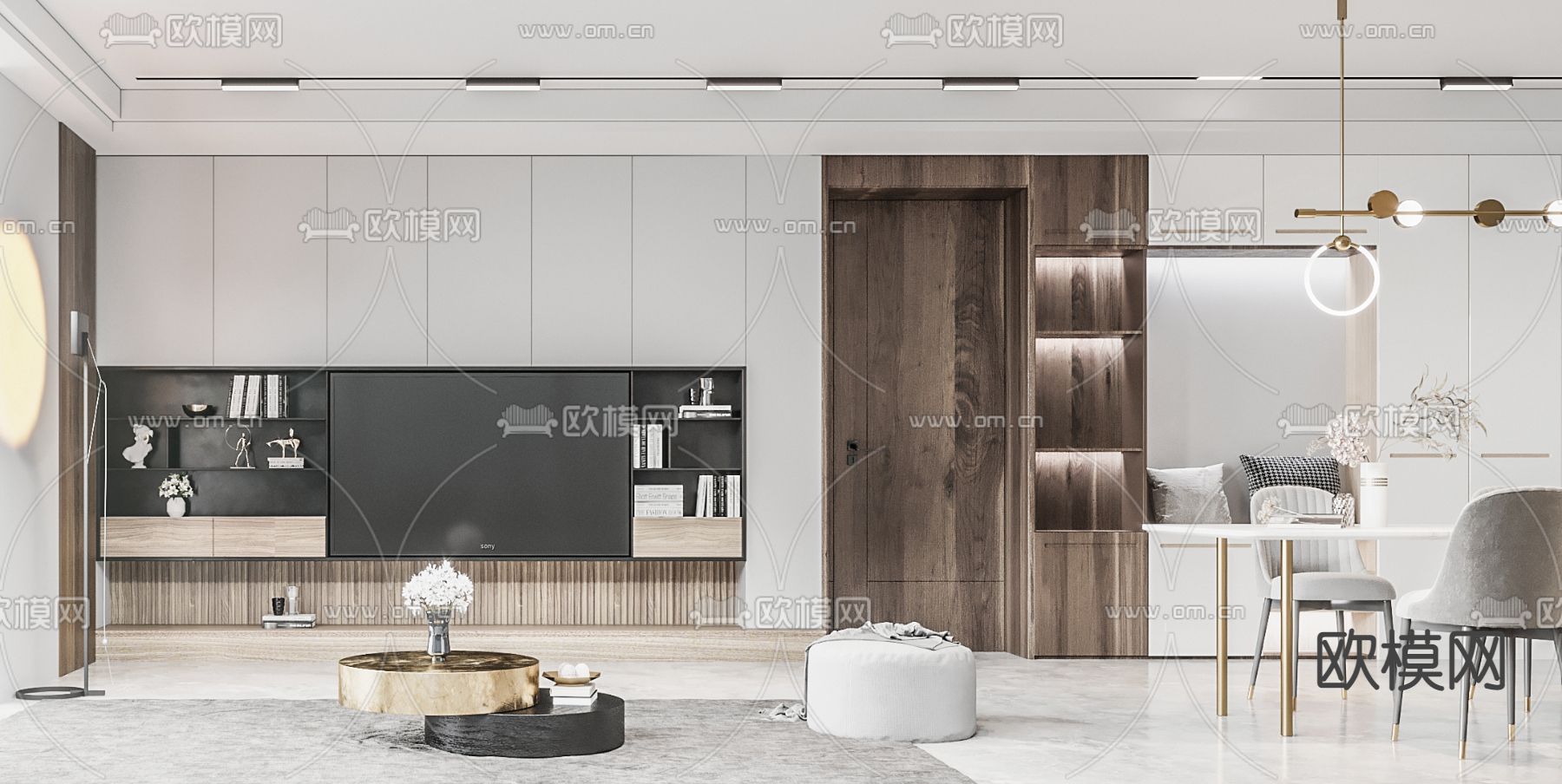 奶油风客厅3d模型下载（渲染图2）
