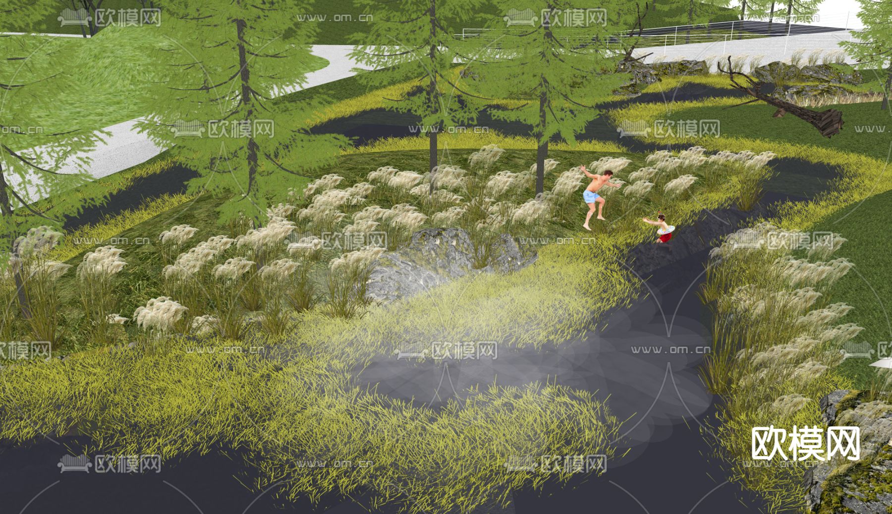 现代湿地公园景观su模型