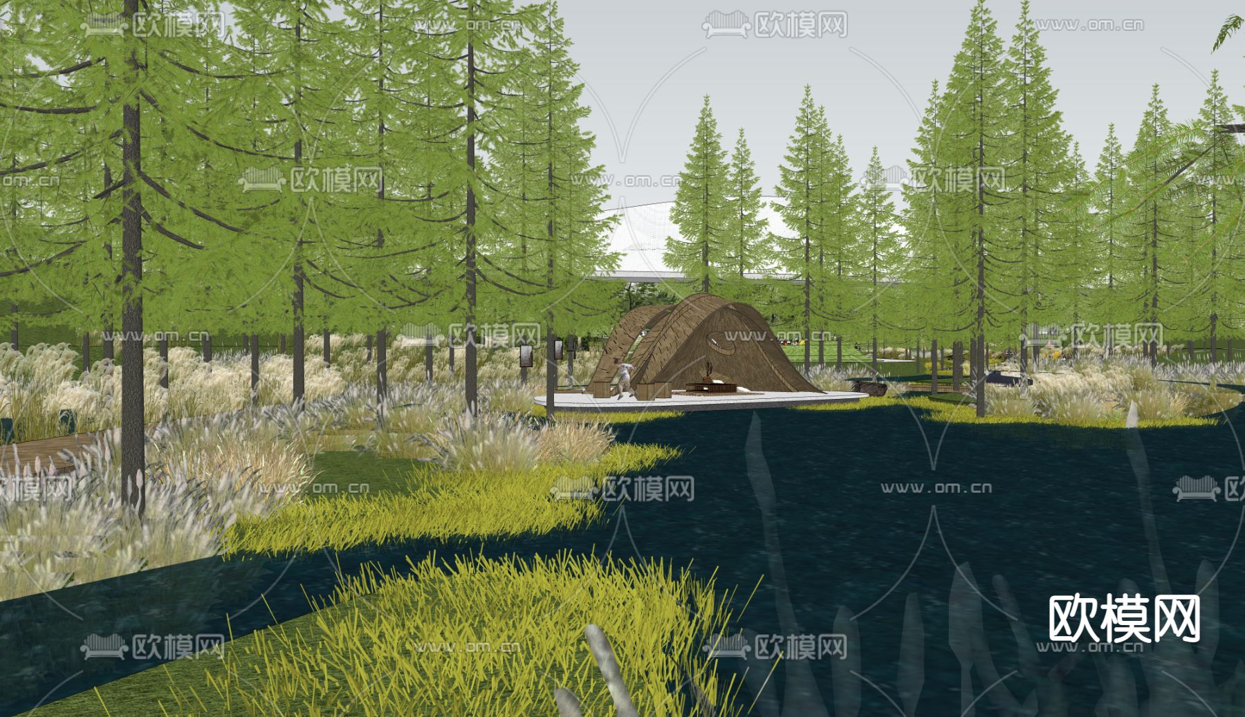 现代湿地公园景观 野趣生态公园su模型