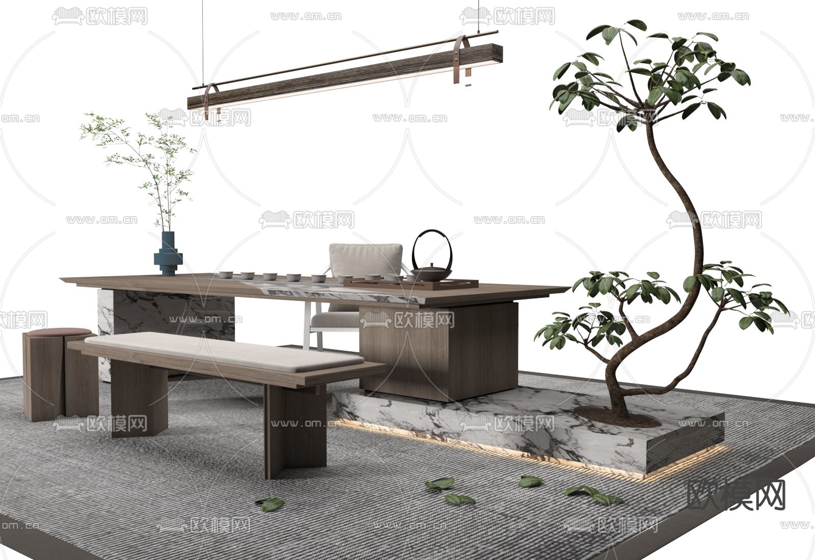 侘寂茶桌 茶台3d模型下载（渲染图1）