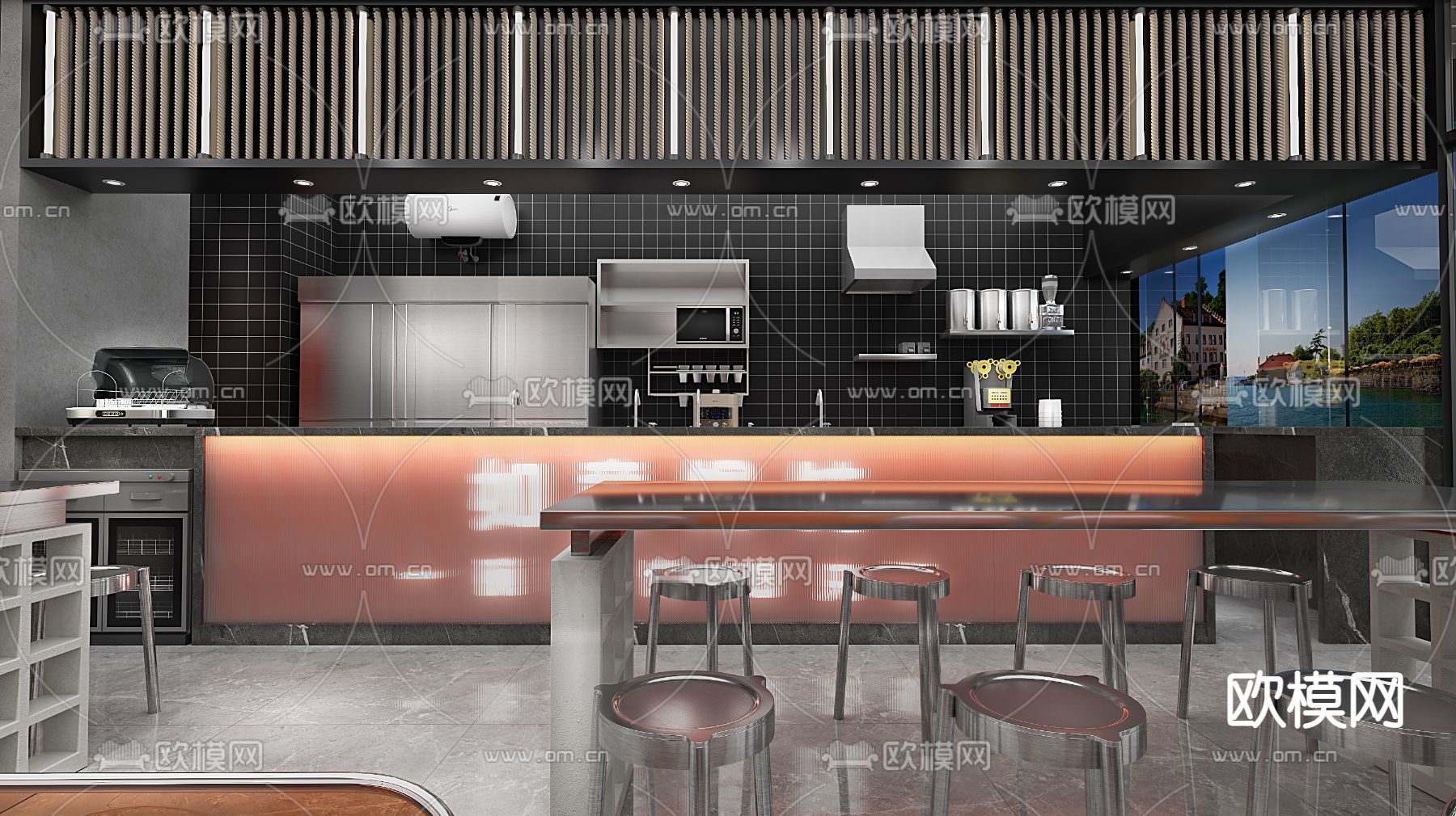 工业风馄饨店3d模型下载（渲染图5）